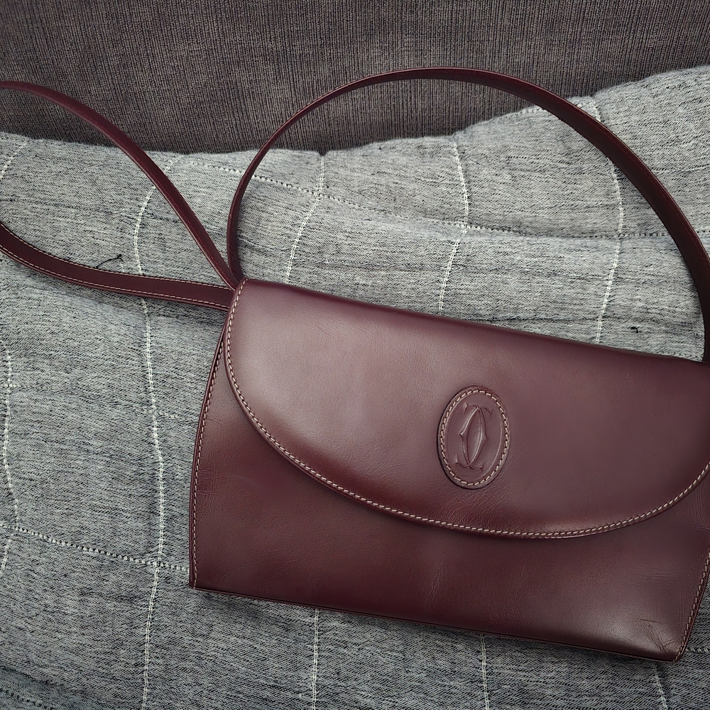 Cartier Brown Leather Shoulder Bag with Flap Design